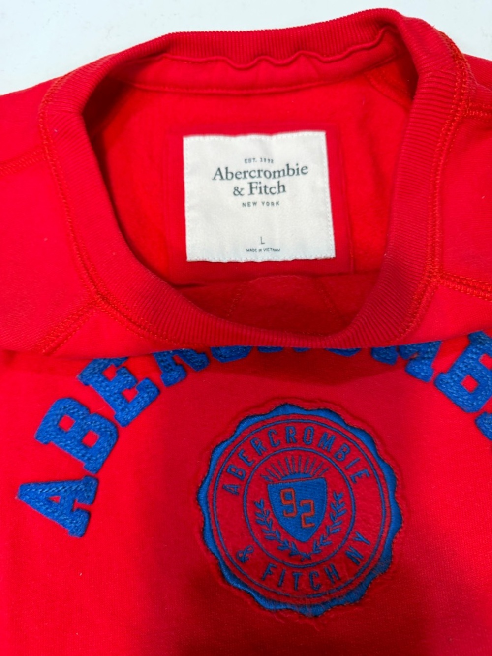 Abercrombie & Fitch Kids Bright Red Sweatshirt with Blue Embroidery